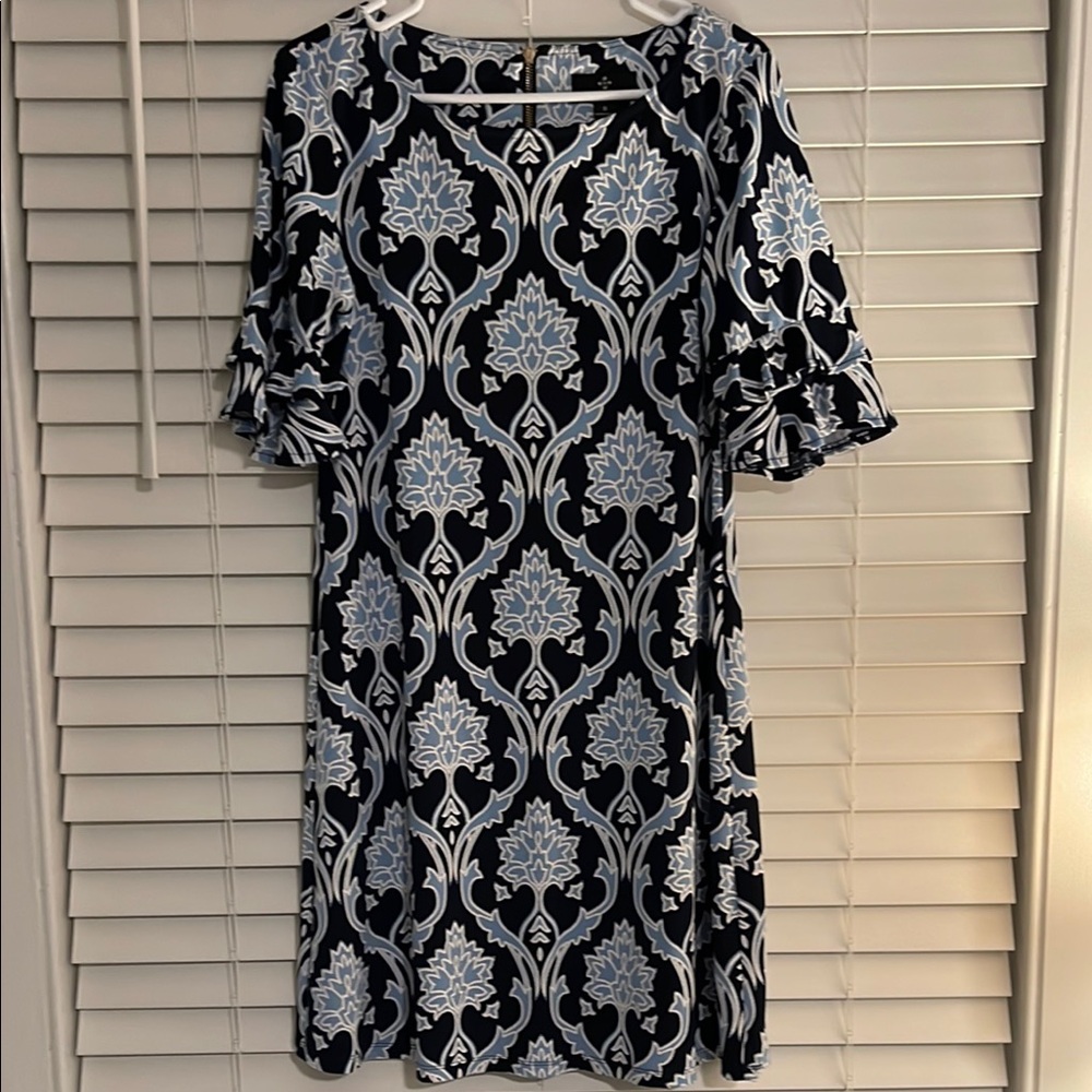 Elegant Navy and Blue Patterned Dress